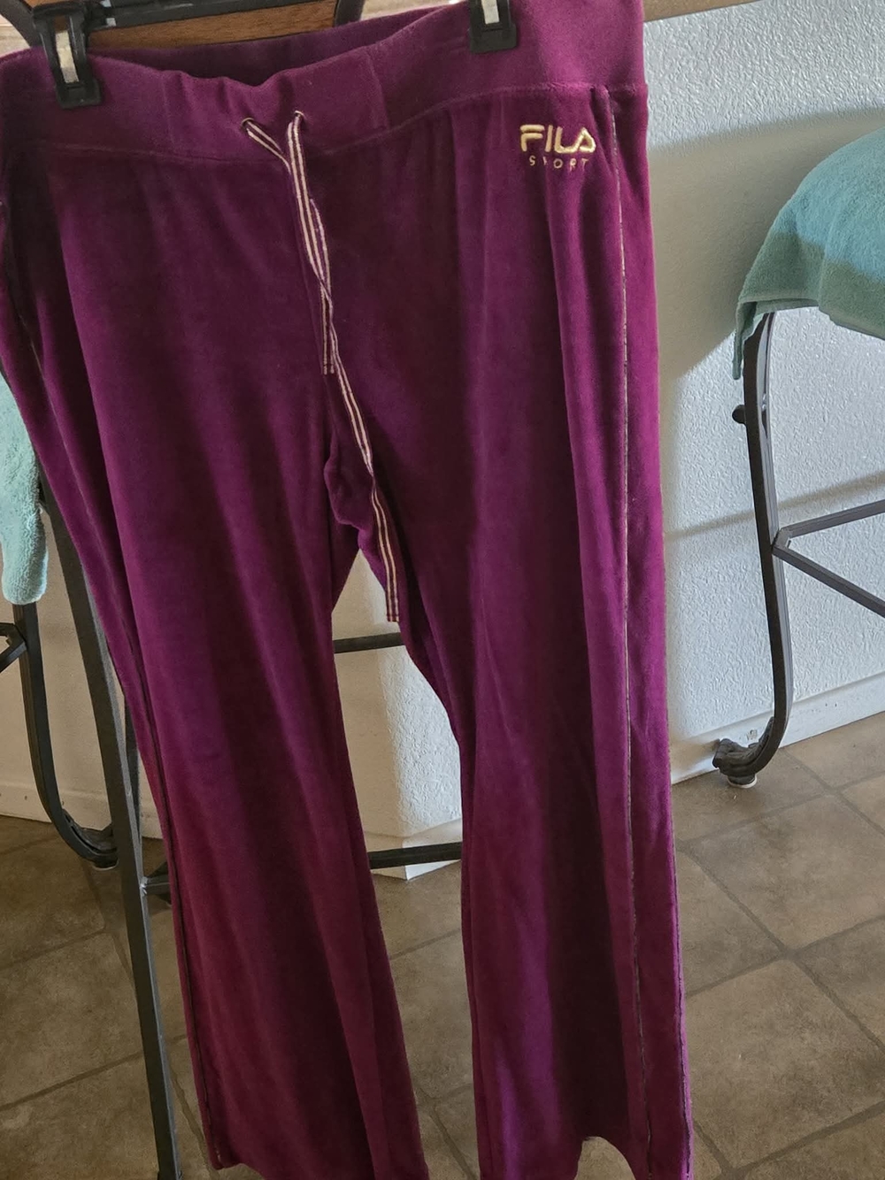 FILA Sport Velour Track Pants - Deep Plum